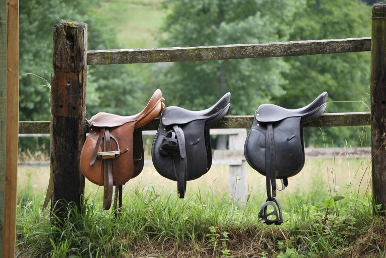 Leather saddles ready to put on the horseback